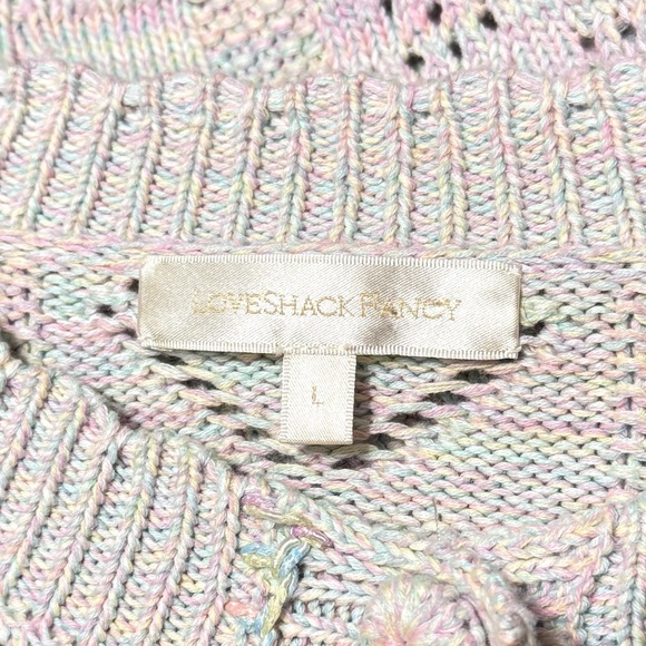 LOVESHACKFANCY Pastel Rainbow Star & Heart Pointelle Cropped Cardigan Sweater L - Picture 10 of 13